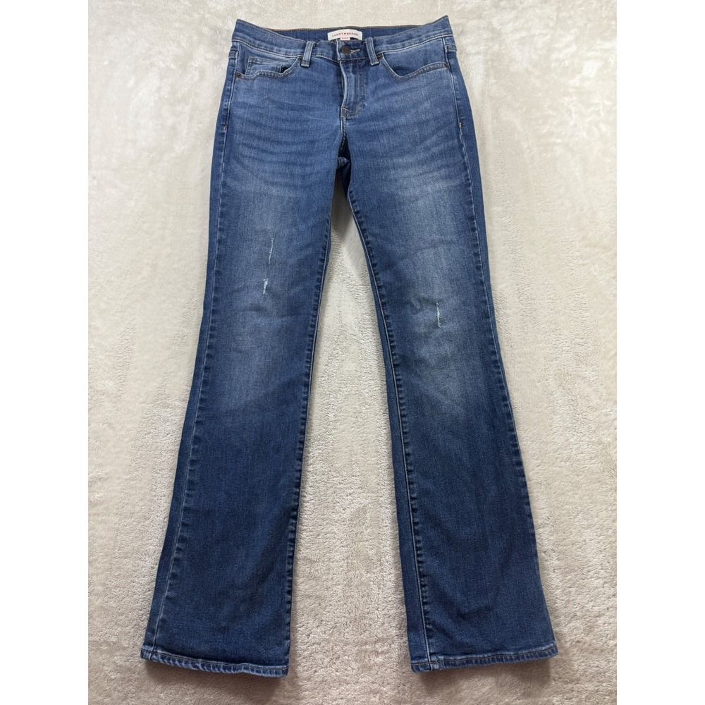 Lucky Brand Womens Sweet Mid Rise Boot Distressed Blue Jeans 6/28R Meas: 29x31.5